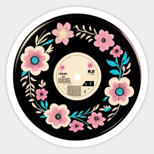 Vintage Flower Vinyl Record Button Sticker